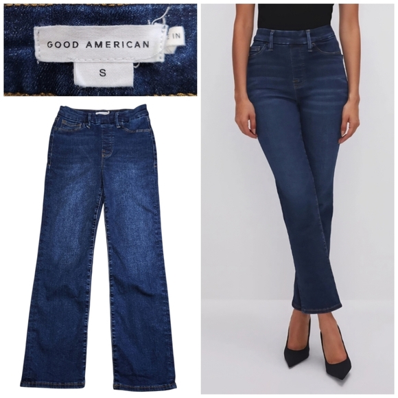 GOOD AMERICAN Power Stretch Pull-on Straight Jeans Sz Small Indigo491 GLS478T - Picture 1 of 14